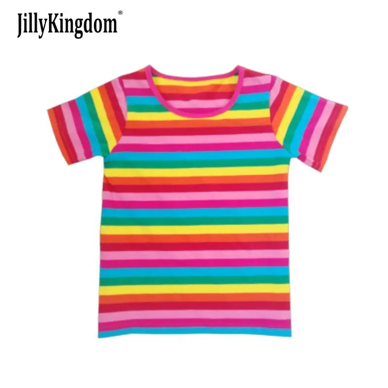 

Jilly Kingdom HOT 2019 New Summer children clothes girl girls Rainbow t shirt stripe kids short sleeve t-shirts 100% cotton