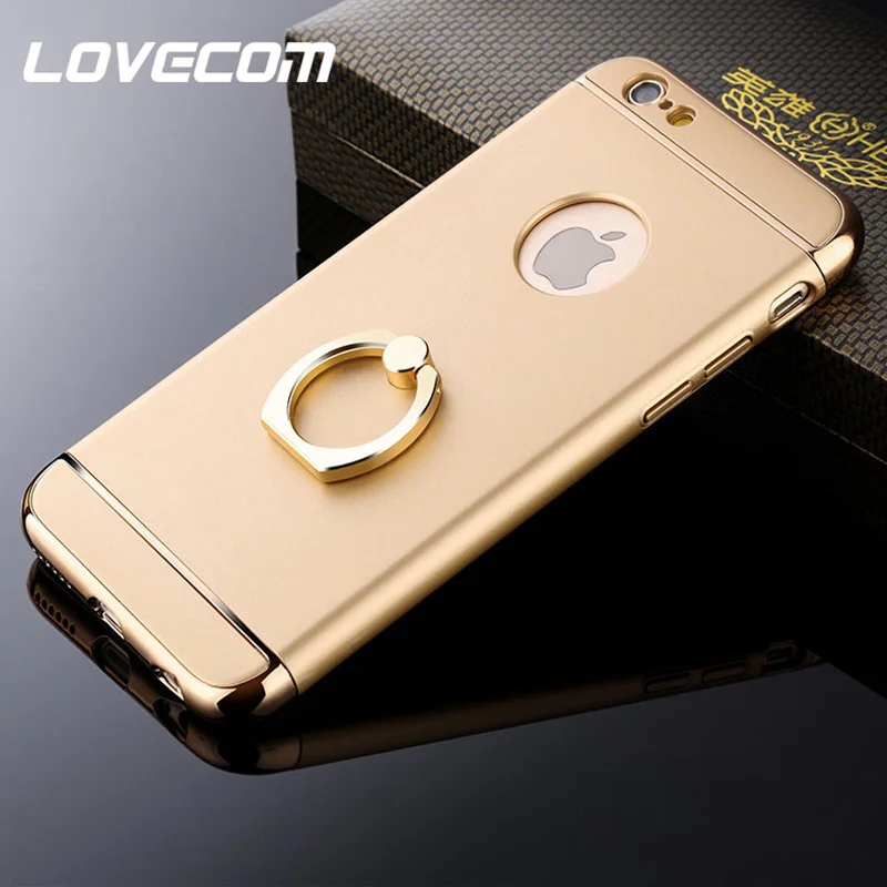 Роскошный Гальванизированный чехол LOVECOM с кольцом на палец для iPhone 7 8 6 6S Plus X