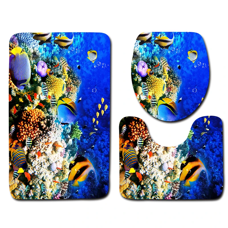 3d underwater world bathroom shower bath mat toilet lid cover bathroom carpet rugs home decoration dolphin bathroom mat set free global shipping