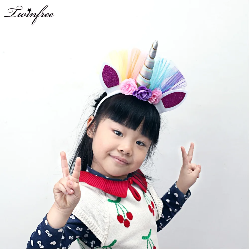 1 шт блеск Пасхальный обруч для волос бонус для вечерние DIY волосы Accessoriess Rainbow Unicorn рога Лентой Дети шифон повязка на голову "Единорог"