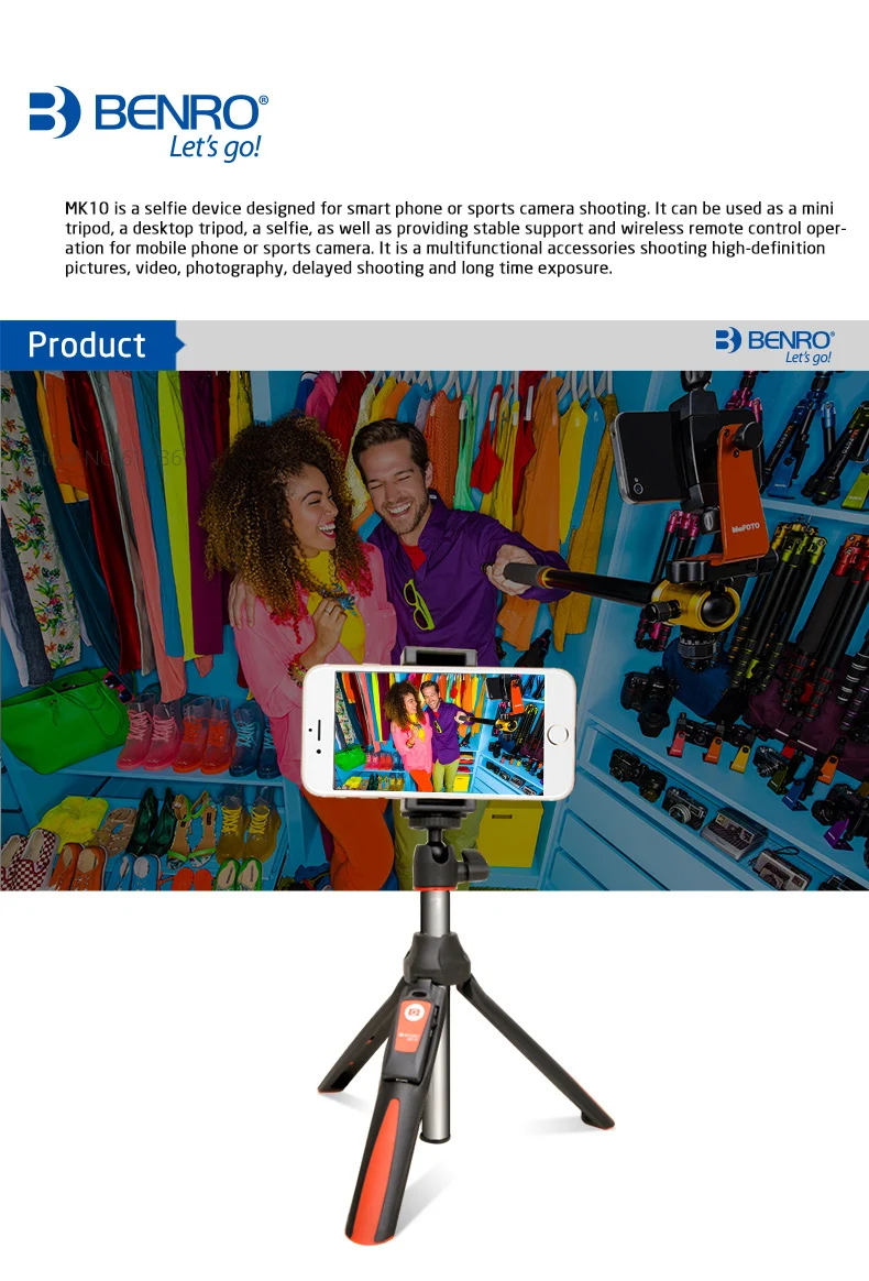 Benro MK10 настольная 4 в 1 Выдвижная селфи палка Live Holder Bluetooth пульт дистанционного управления для IPhone GoPro Huiwei MI Phone