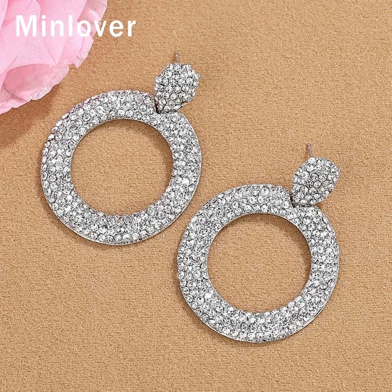 Женские круглые серьги подвески Minlover массивные с черными кристаллами