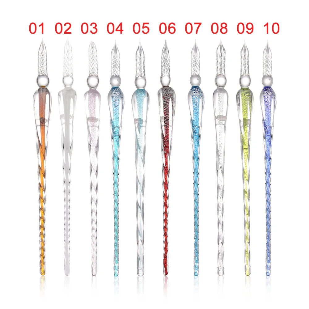 

0.7mm Handmade Glass Lamp work Pen with 3D Flower inside Crystal Pen holder Plunging Calligraphy Pen Filling Ink Fountain Pens