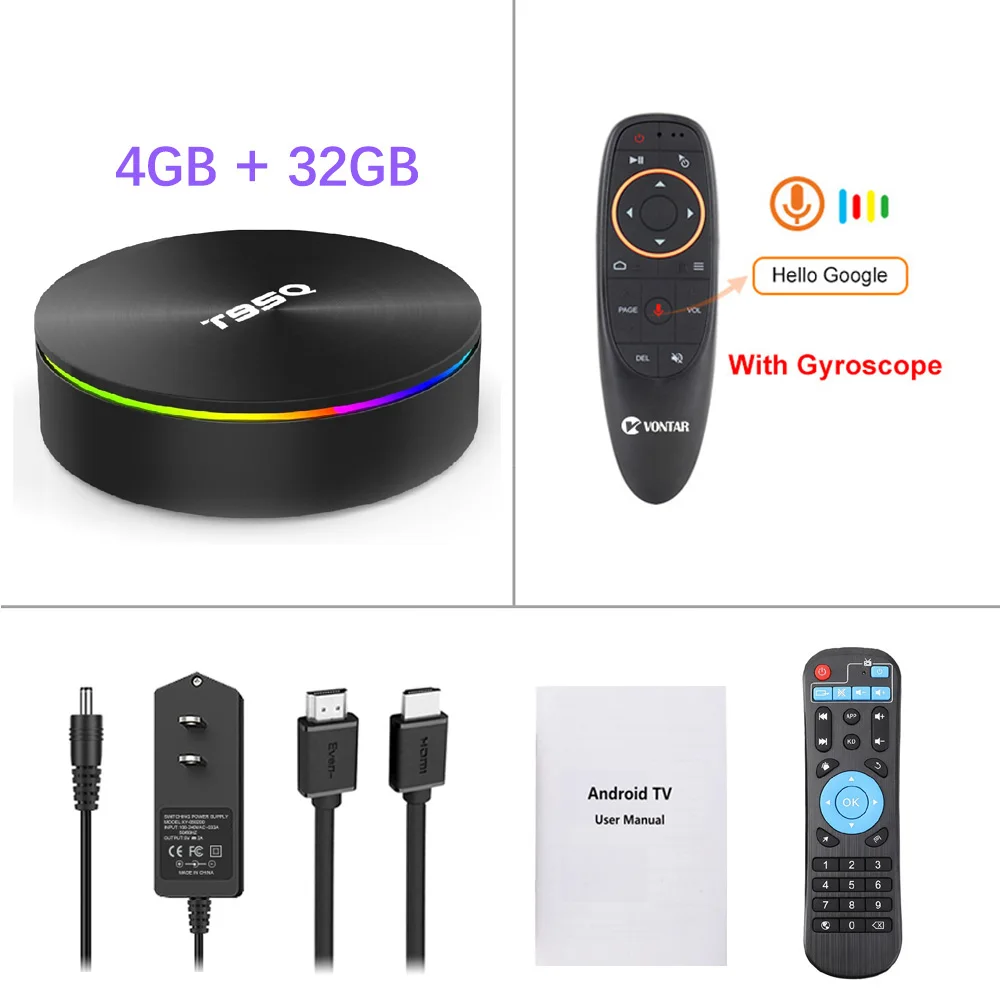 T95Q 4K Smart tv BOX Android tv Box Android 9,0 Android Box 4 Гб ОЗУ 32 Гб 64 Гб ПЗУ Amlogic S905X2 2,4 и 5G wifi BT4.1 USB 3,0 H.265 - Цвет: 4G32G and G10