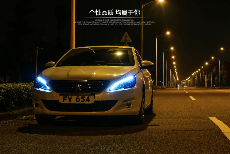 KOWELL Стайлинг для peugeot 408 фары- 408 светодиодный светодиодные дневные ходовые огни на передних фарах Биксеноновые линзы дальнего ближнего света парковки