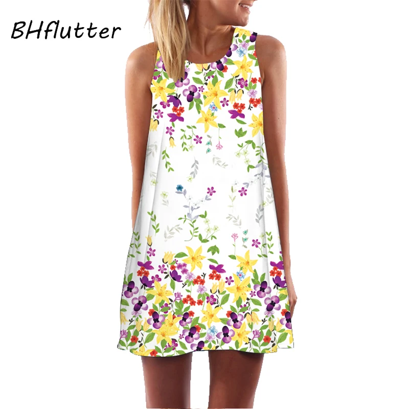 BHflutter 2018 летнее платье с цветочным принтом Boho платья для женщин Повседневное