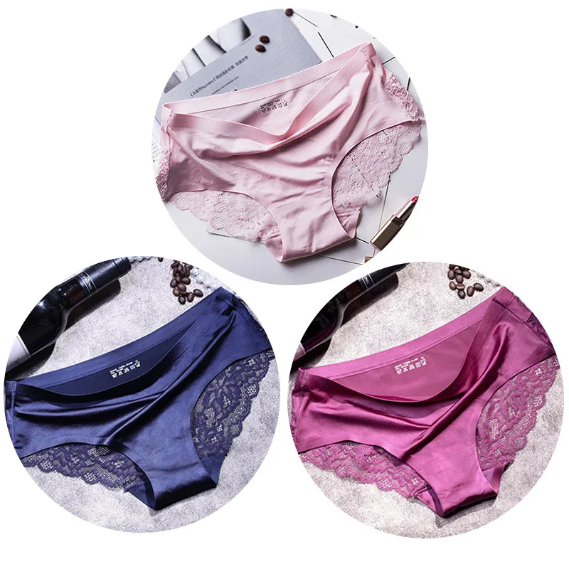 pink blue purple TEXIWAS, 3 шт./лот, женские кружевные трусики размера плюс, бесшовное женское нижнее белье, кружевные трусы, сексуальные трусики для женщин, комфортное нижнее белье - Цвет: pink blue purple