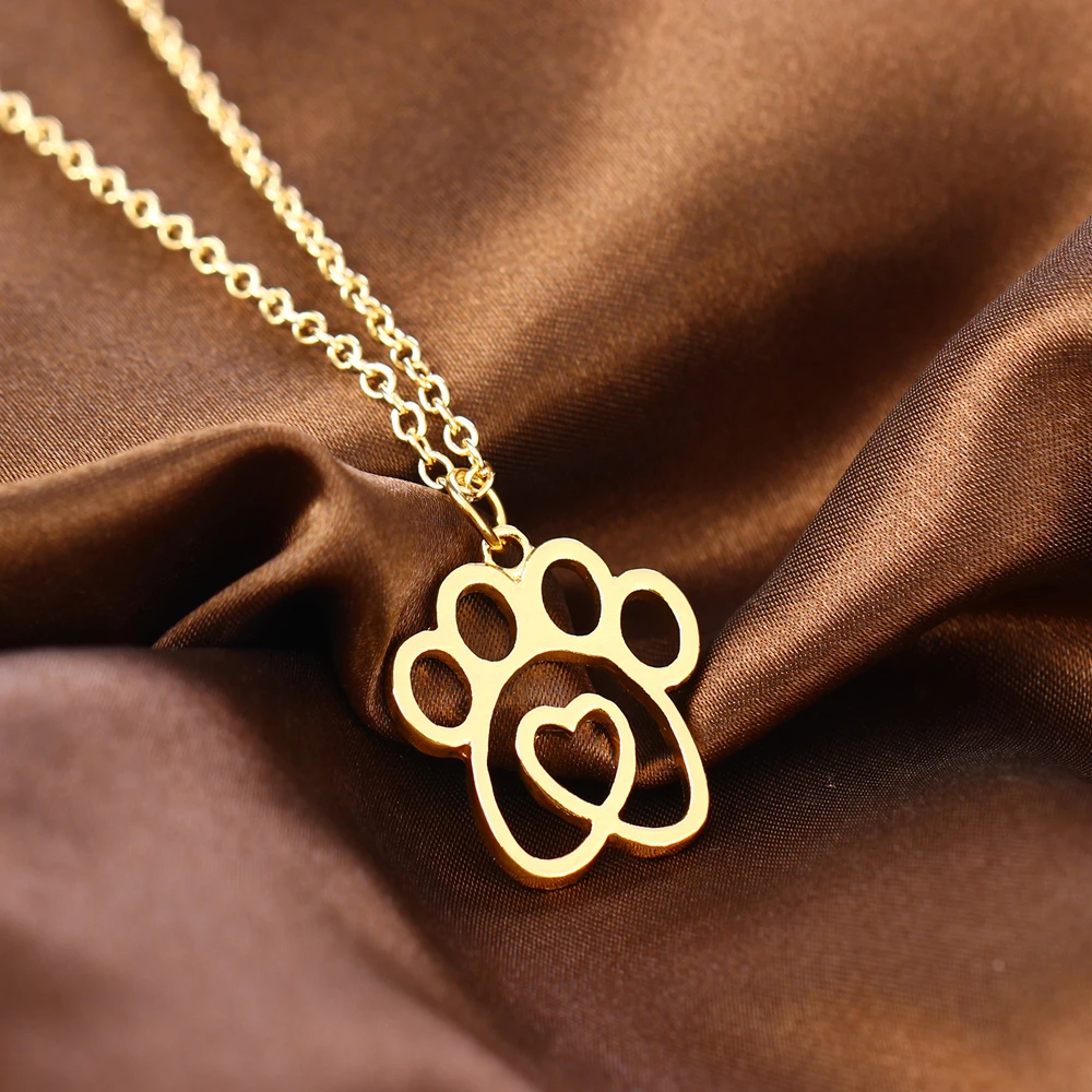 Lovely Dogs Cat Pet Paw Footprints Pendant Chain Necklace Women Animals Lovers Necklaces Friends Girls Gifts Jewelry Collier | Украшения и