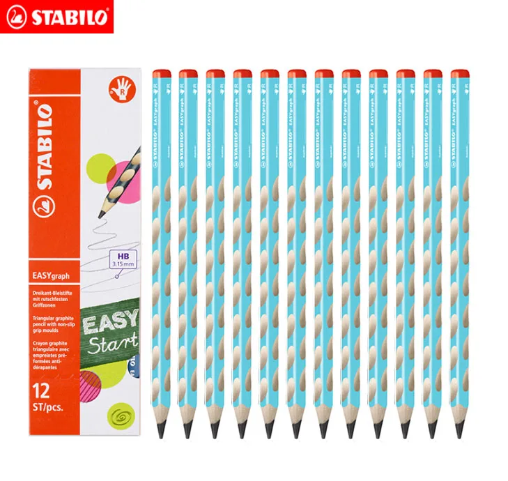 322-12pcs sky blue Эргономичный графитовый карандаш STABILO easygraphh, 12 шт., для левшей или правшей, для детей, которые учатся писать, HB School - Цвет: 322-12pcs sky blue