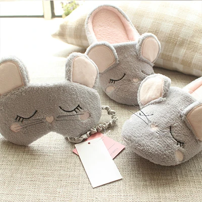 Mouse and Eyeshade LCIZRONG/женские домашние тапочки с 3D изображением мыши; милые домашние тапочки для всей семьи; большие размеры; модные мягкие домашние тапочки с изображением животных; Pantoufle; хлопковая домашняя обувь - Цвет: Mouse and Eyeshade