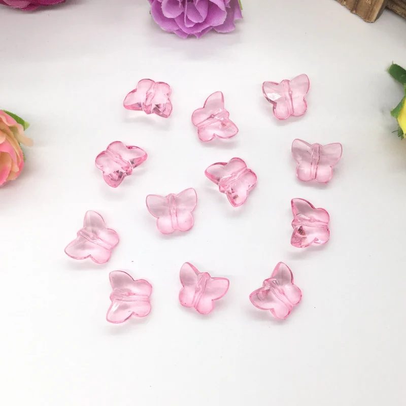 92 шт/14 мм смешанные маленькие бабочки Diy аксессуары якели бусины, бусины ручной работы, пластиковые одиночные бусины оптом - Цвет: pink