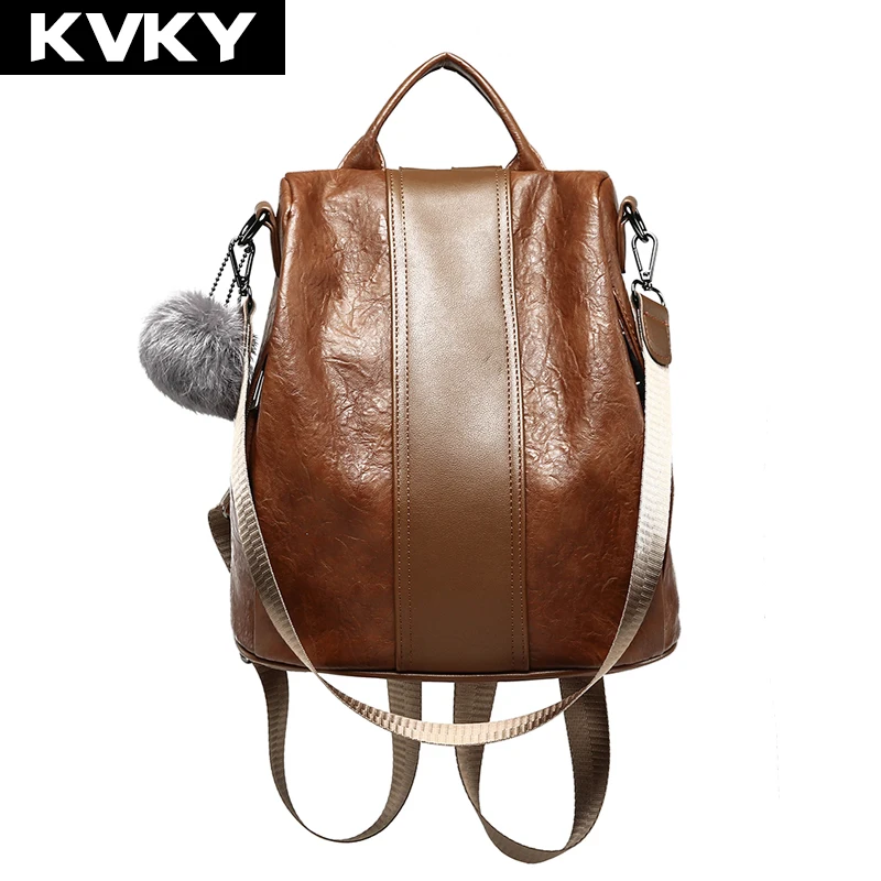 Женский рюкзак KVKY Vintage из мягкой кожи PU для подростковых девочек, школьная сумка на плечо, повседневный путешественнический рюкзак Mochila.
