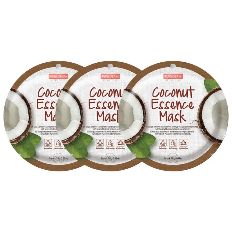 Coconut 3pcs PUREDERM круговая маска 3 шт. уход за кожей завод увлажняющая маска для лица масла управление угрей Remover Тканевая маска для лица Корея Косметика - Цвет: Coconut 3pcs
