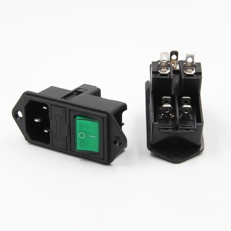 

1PCS YT1823 AC Socket With The Red/Green Lamp Switch+Double Fuses Equipment Outlet Power Outlet 10A 250VAC Free Shipping