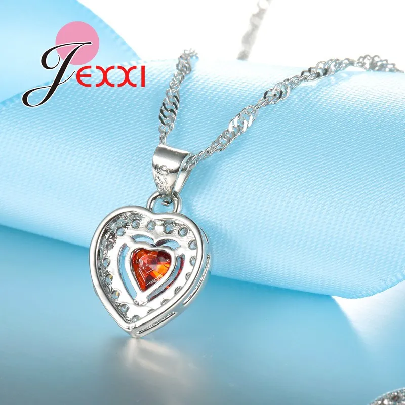 Romantic Women Wedding Birthday Gifts Luxury Rhinestone Big Crystal Jewelry Fashion Silver Heart Necklace Earrings Set | Украшения и