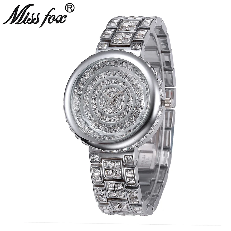 MISSFOX супер блестящие Кварцевые часы женские круглые позолоченные черные