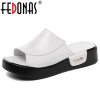 fedonas 2021 summer new genuine leather women sandals classic fashion shallow high heels casual shoes woman party basic shoes
