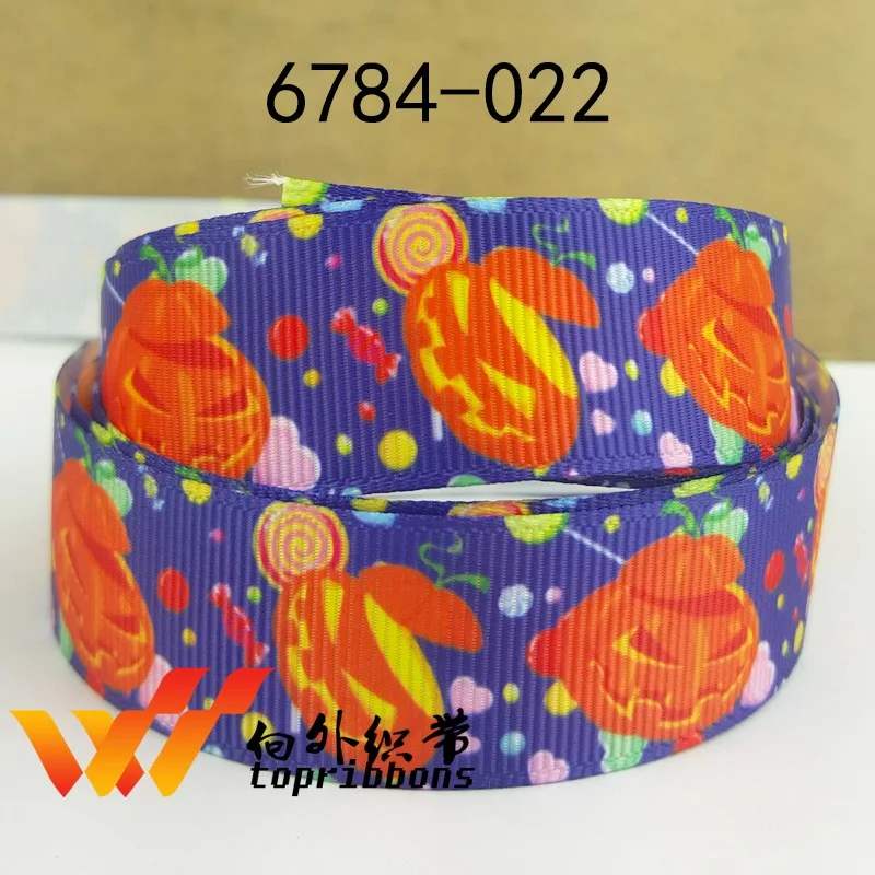 Бесплатная доставка 50 ярдов корсажная лента с принтом на Хэллоуин 11552 | Дом и сад