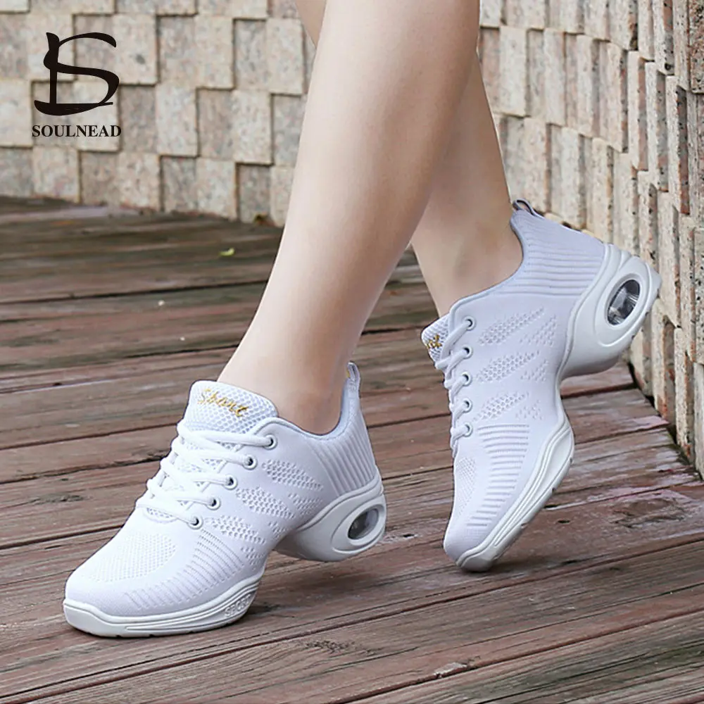 

Women Jazz Dance Shoes White/Black Mesh Sports Feature Modern Dance Sneakers For Ladies Fitness Practice Woman Sports Shoes