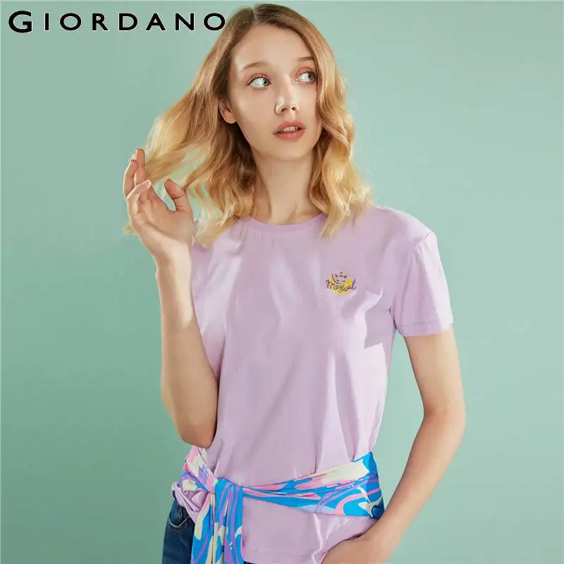 Giordano женская футболка маленькая безрукавки с вышивкой узор Круглый вырез 100%