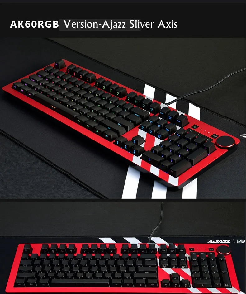 Ajazz AK60 USB проводной боковой резьба белый светильник/RGB подсветка механическая клавиатура с мультимедийной ручкой для светильник ing/регулятор громкости