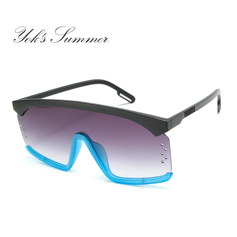 YOK'S Women Pink Oversized Conjoined Sunglasses Vintage Square Semi-Rimless Tint Ocean Lens Flat Top Goggles Sun Glasses WN1298 |