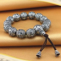 handmade 100 925 silver buddhist 8 sacred symbols beads bracelet pure silver tibetan good luck symbols wrist mala bracelet