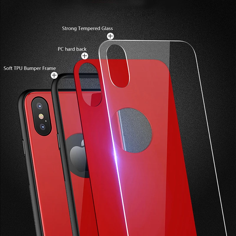 CHYI Glass case for iphone xs max Xr glass back cover Silicone frame Shock Proof open LOGO For 8 plus 7 6s Coque |