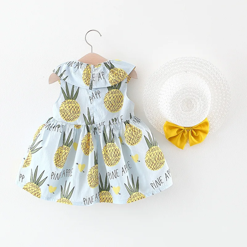 LarLarBoom Baby Girl Dress 2019 New Summer Sleeveless Pineapple Print Kids Dresses with Hat Cute Children's Princess | Детская