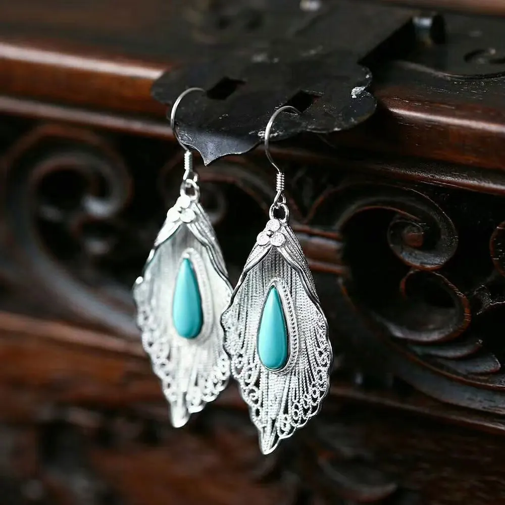 Женские сережки из серебра 925 пробы RADHORSE в виде листьев бирюзы классическом