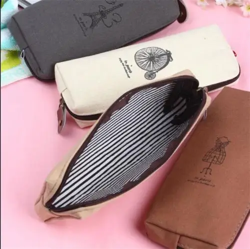 4 цвета Ретро Парижские башни льняной Стиль Пенал для студентов пенал