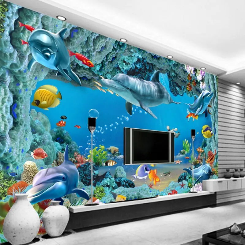 Фото обои 3D подводный мир гостиная ТВ диван фон Стена лобби на заказ студийная
