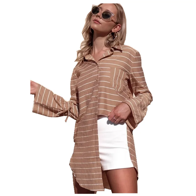 Gladiolus Spring Autumn Long Striped Shirt Women Loose Blouse Flare Sleeve Turn-down Collar Female Top blusas mujer de moda 2018 |