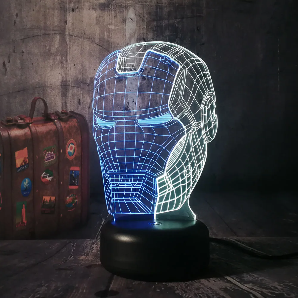 Marvel железный человек голова новинка 3D светодиодный ночник светильник RGB 7