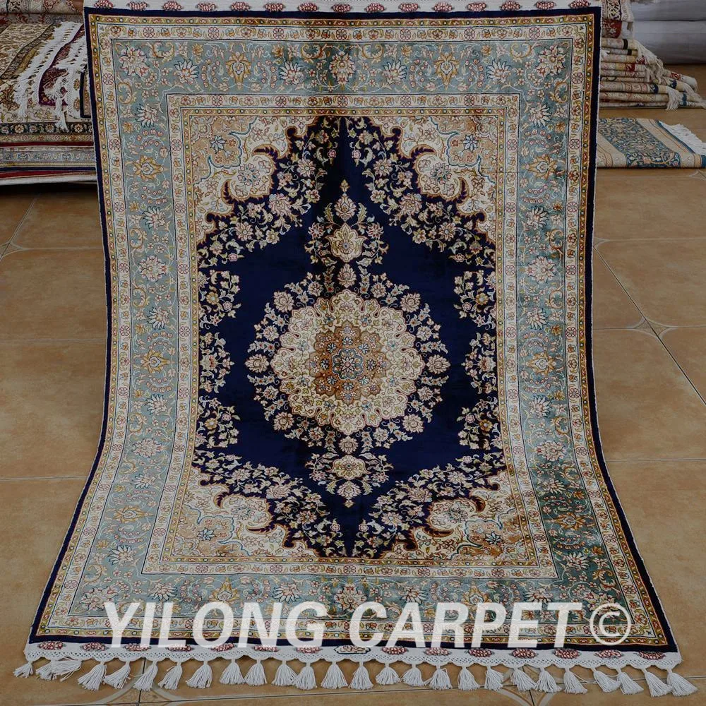 Yilong 3 5 'x 5' Тебриз ковер темно синий ручной УЗЕЛКОВЫЙ изысканный маленький