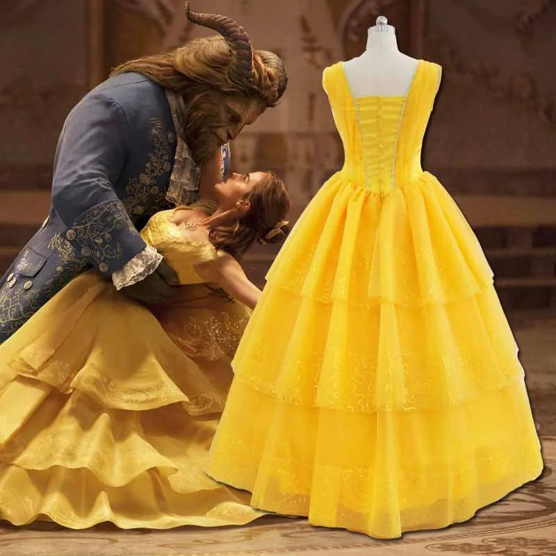 2019 Princess Belle Beauty And the Beast Adult Fairytale Long Gown Costume PLUS SIZE With Petticoat |