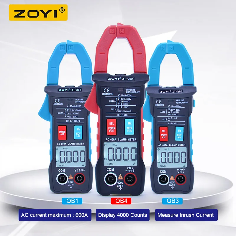 

ZOYI digital Clamp Meter ZT-QB1/QB3/QB4 4000 count True RMS multimeter auto range Data Hold Peak Hold Flashlight NCV Test