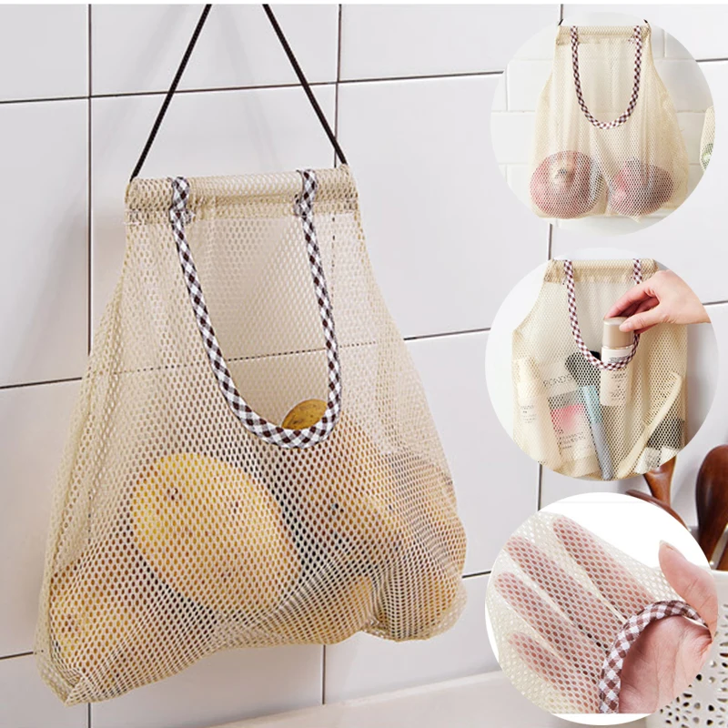 

Creative Kitchen Storage Bag Vegetables Garlic Hanging Mesh Plastic Garbage Net Bags And Sundries Organizer Reusable Mesh Bags