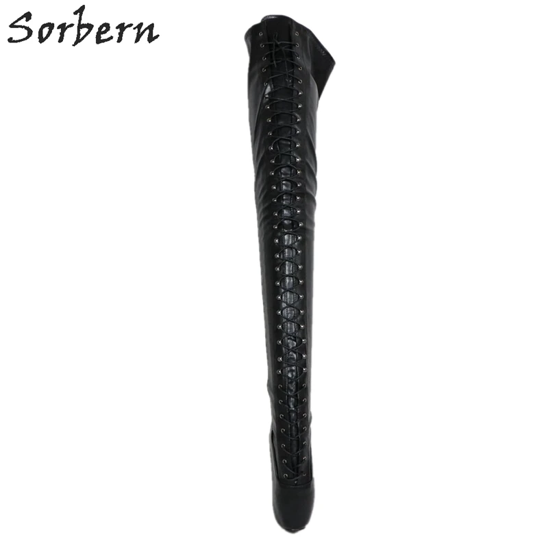 Женские Балетные сапоги на танкетке Sorbern черные облегающие высокие платформе |