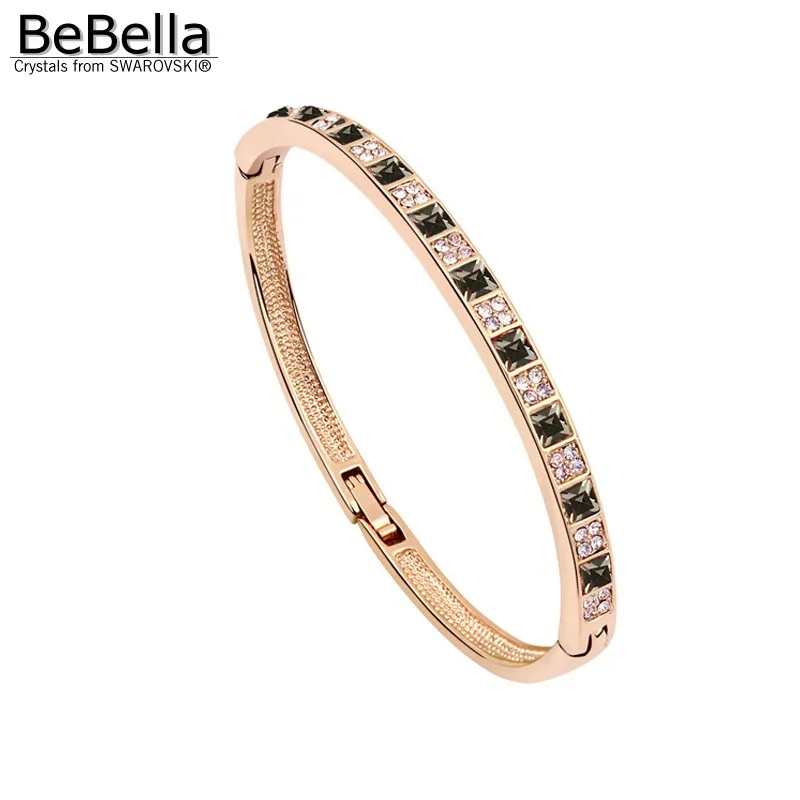Женский браслет с квадратными кристаллами BeBella розовый позолоченный Swarovski модные