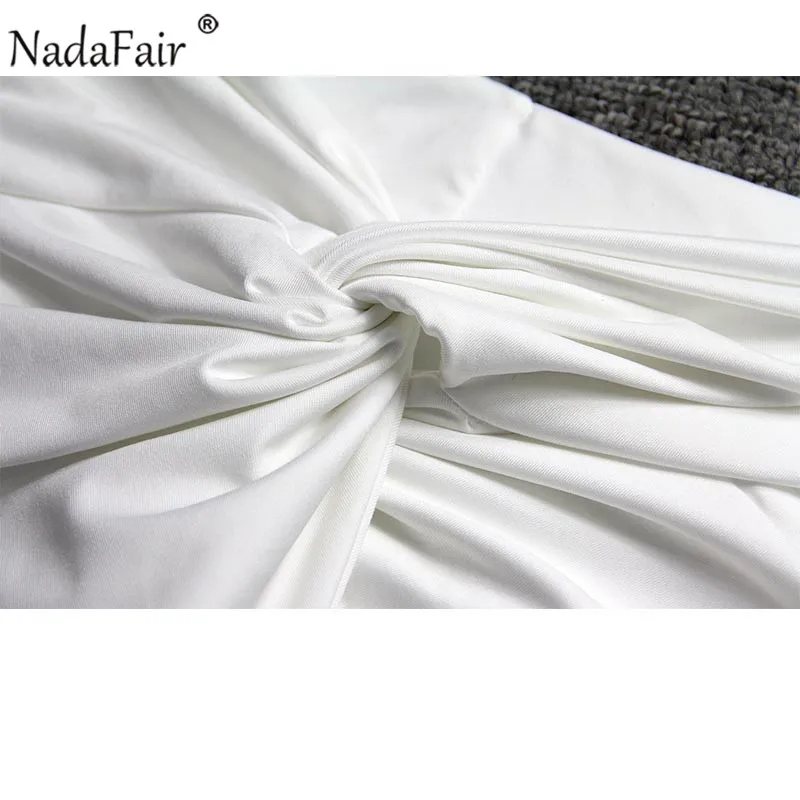 Nadafair, мини сексуальное Клубное платье, женское, на одно плечо, с открытой спиной, с рюшами, с запахом, облегающее, Пляжное, летнее платье,, комплекты из двух частей для женщин