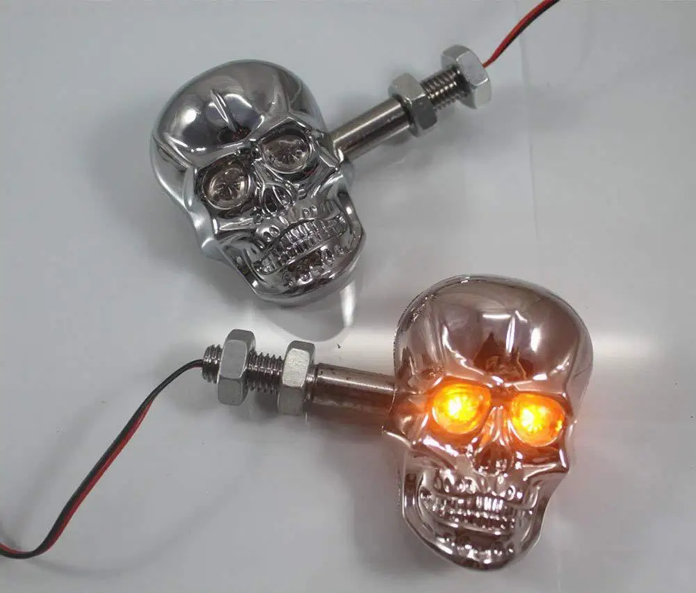 2 шт. Хромированный Светодиодный индикатор сигнала поворота черепа для