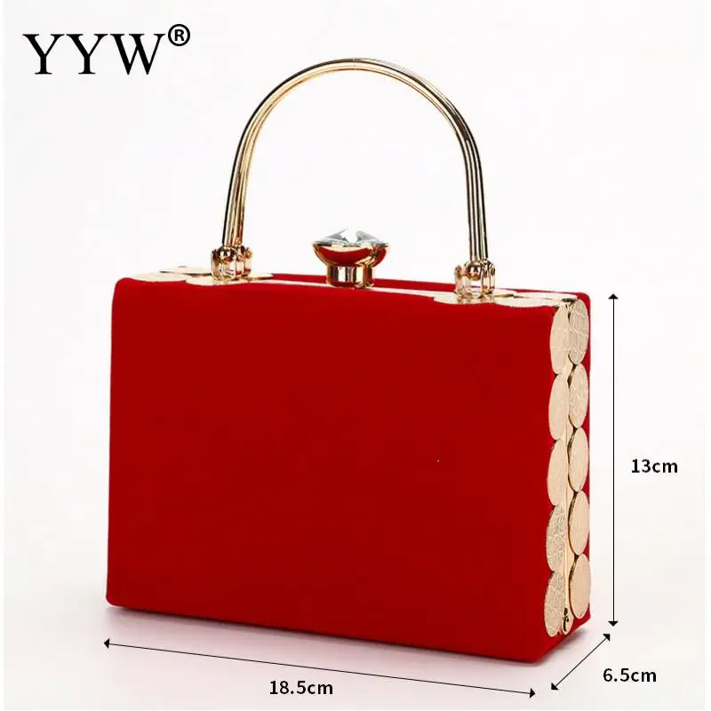 

Women Box Wedding Party Evening Handbag Fashion Female Velour Handbag Red Black Top Handle Hand Bag 2019 Torebki Damskie