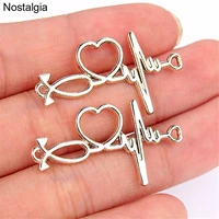nostalgia 10pcs heartbeat life line pulse ecg jewelry romantic heart gold connector charm 3419mm