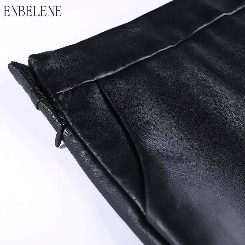 Осень 2019 искусственная кожа юбки-карандаш для женщин однотонная черная юбка с