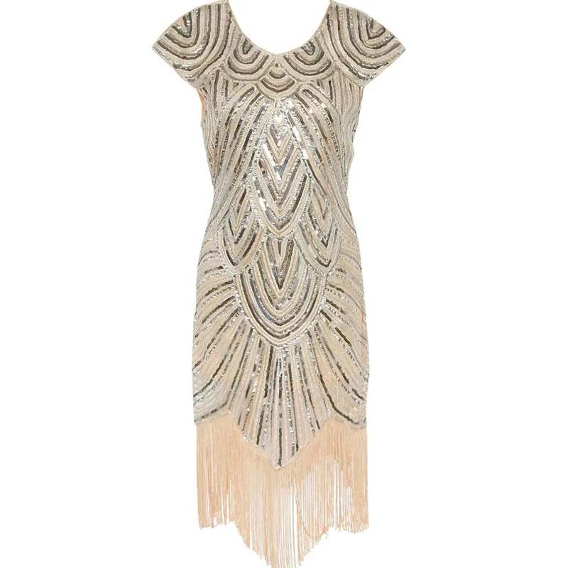Женское платье с бахромой украшенное стразами и блестками модель 1920 s оборками в