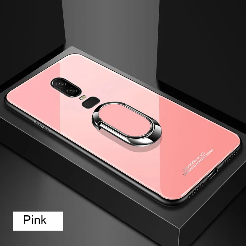 Pink Магнитный чехол из закаленного стекла для Oneplus 6 6T 5T Oneplus6 One Plus 5T 1+ 6T 1+ 6 Вращающийся на 360 градусов Чехол-держатель с кольцом чехол - Цвет: Pink
