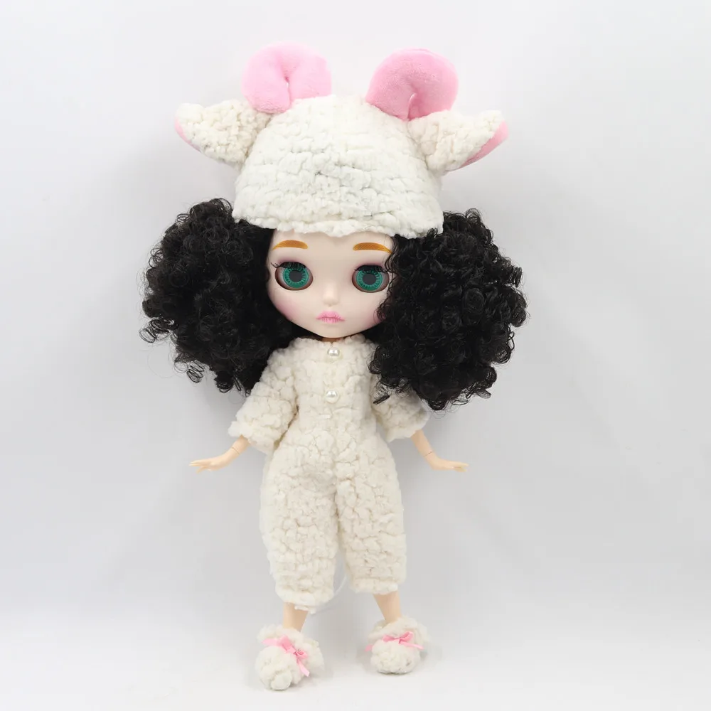 Кукла Blyth 1/6 шарнирная с белой кожей и черными вьющимися волосами матовым