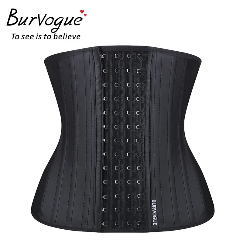 Латексный корсет для талии Burvogue 25 со стальными косточками, Женский корсет под грудь, пояс для похудения - Цвет: Black