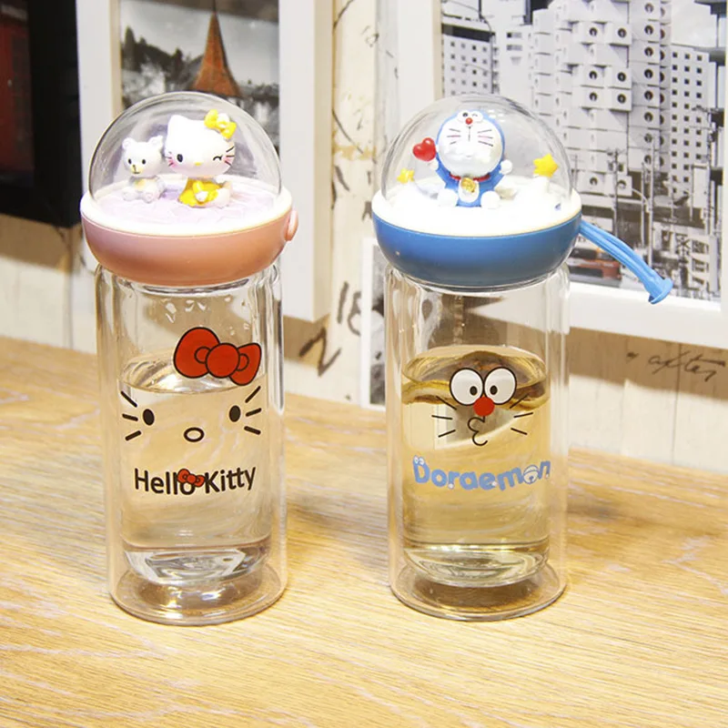 Милая бутылка для воды с мультяшным школы двухслойная стеклянная питья рисунком